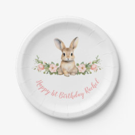 Pink Floral Bunny Girl 1. Geburtstag Pappteller