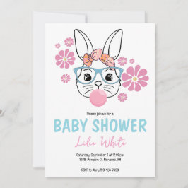 Pink Floral Bunny Girl Babydusche personalisiert Einladung