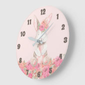 Pink Floral Bunny Kids Room Baby Kinderzimmer Große Wanduhr (Winkel)