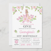 Pink Floral Bunny Rabbit 1. Girl Birthday Party Einladung (Vorderseite)