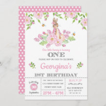 Pink Floral Bunny Rabbit 1. Girl Birthday Party