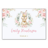 Pink Floral Bunny Rabbit Baby Girl Tischnummer (Vorderseite)