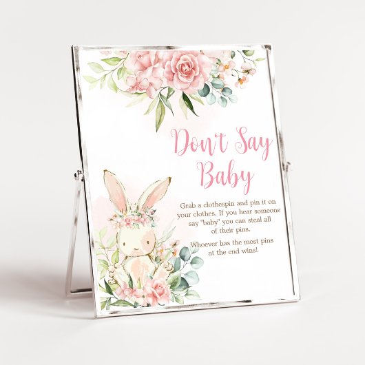 Pink Floral Bunny Rabbit Baby Say Baby nicht Poster