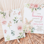 Pink Floral Bunny Rabbit Babydusche Einladung
