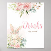 Pink Floral Bunny Rabbit Babydusche Getränke Poster (Vorne)