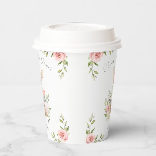 Pink Floral Bunny Rabbit Babydusche Pappbecher (Links)