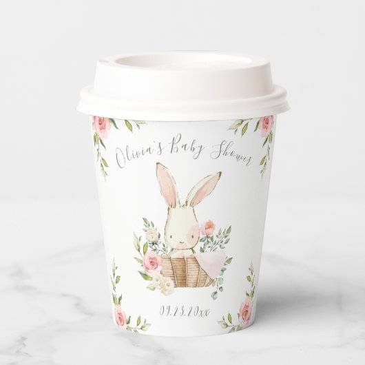 Pink Floral Bunny Rabbit Babydusche Pappbecher (Rückseite)