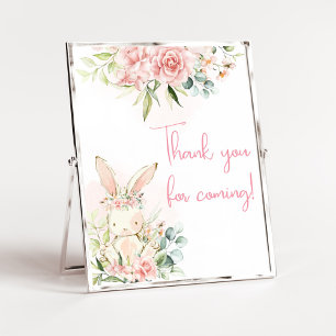 Pink Floral Bunny Rabbit Babydusche Willkommen Poster