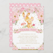 Pink Floral Bunny Rabbit Girl Babydusche Dankeskarte (Vorne/Hinten)