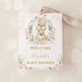 Pink Floral Bunny Rabbit Girl Babydusche Willkomme Poster