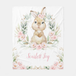 Pink Floral Bunny Rabbit Greenery Girl Kinderzimme Fleecedecke