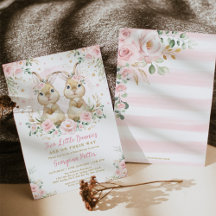 Pink Floral Bunny Rabbit Twin Girl Babydusche