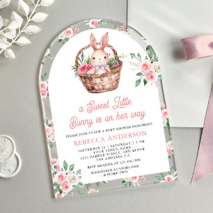 Pink Floral Bunny Sweet Baby Girl Arch Babydusche Acryleinladungen