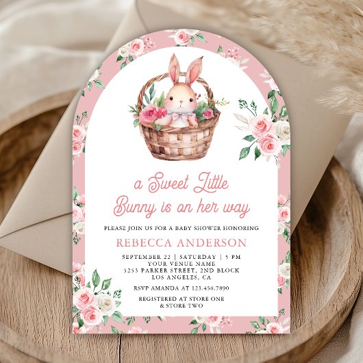 Pink Floral Bunny Sweet Baby Girl Arch Babydusche Einladung