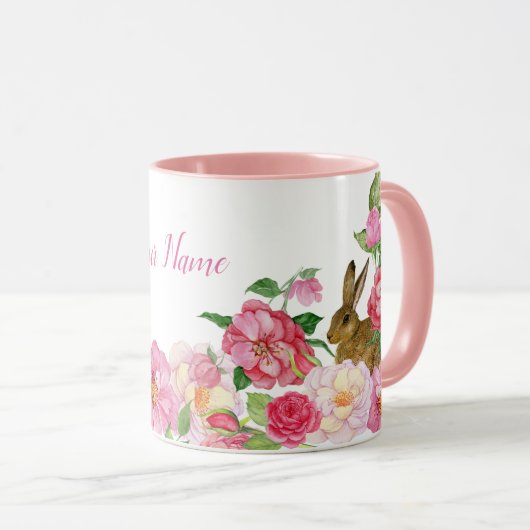 Pink Floral Bunny Tasse (VorderseiteRechts)