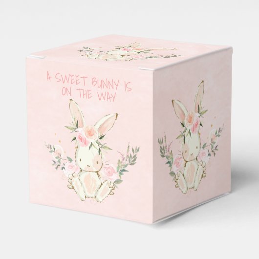 Pink Floral Bunny Themed Baby Dusche Gefallen Box Geschenkschachtel (Vorderseite)