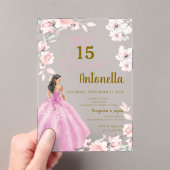 Pink Floral Butterfells Quinceañera Acryleinladungen (Insitu (Handheld))