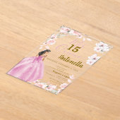 Pink Floral Butterfells Quinceañera Acryleinladungen (Ablage )