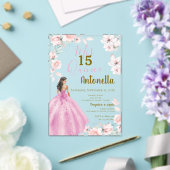 Pink Floral Butterfells Quinceañera Acryleinladungen (In Situ (Hochzeit))