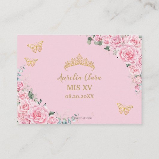 Pink Floral Butterflies Quinceañera Reception Begleitkarte (Rückseite)