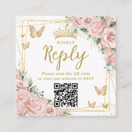 Pink Floral Butterflies Quinceanera RSVP QR Code Begleitkarte