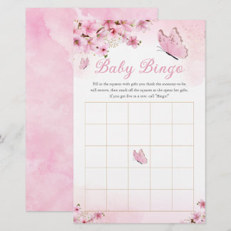 Pink Floral Butterfly Babydusche Bingo Spiel