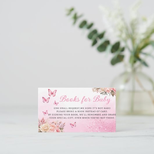 Pink Floral Butterfly Babydusche Bücher für Baby Begleitkarte (Stehend Vorderseite)