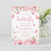 Pink Floral Butterfly Babydusche Einladung (Stehend Vorderseite)