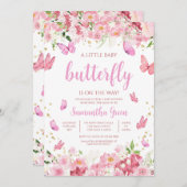 Pink Floral Butterfly Babydusche Einladung (Vorne/Hinten)