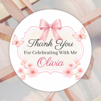Pink Floral Butterfly Birthday | Personalized Runder Aufkleber
