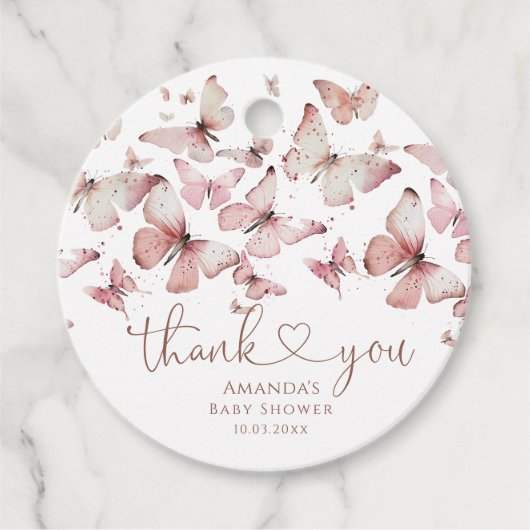 Pink Floral Butterfly Girl Babydusche Danke Geschenkanhänger (Vorderseite)