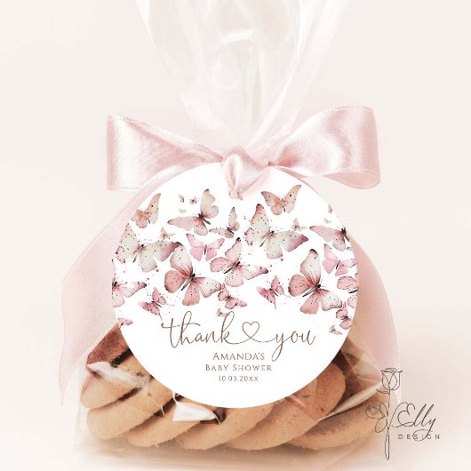 Pink Floral Butterfly Girl Babydusche Danke Geschenkanhänger