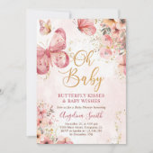 Pink Floral Butterfly Girl Babydusche Einladung (Vorderseite)