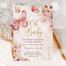 Pink Floral Butterfly Girl Babydusche Einladung
