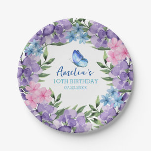 Pink Floral Butterfly Girl Geburtstagsgeschirr Pappteller
