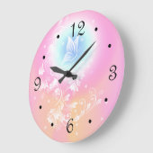Pink Floral Butterfly Girl Numbers Große Wanduhr (Winkel)
