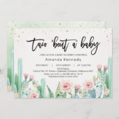 Pink Floral Cactus Bout Kinderdusche Einladung (Vorne/Hinten)