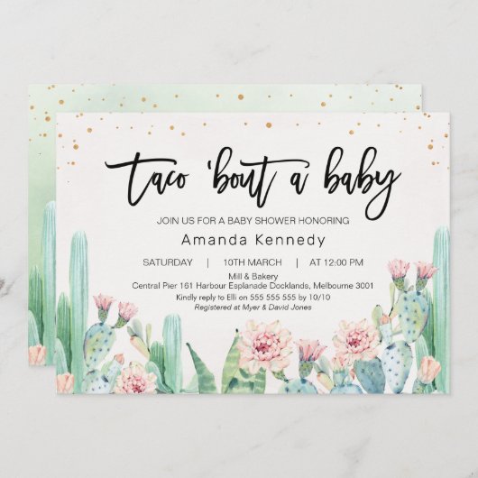 Pink Floral Cactus Bout Kinderdusche Einladung (Vorne/Hinten)