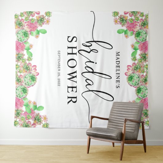 Pink Floral Cactus Cacti Sukkulentes Brautparty Wandteppich (Beispiel (Horizontal))