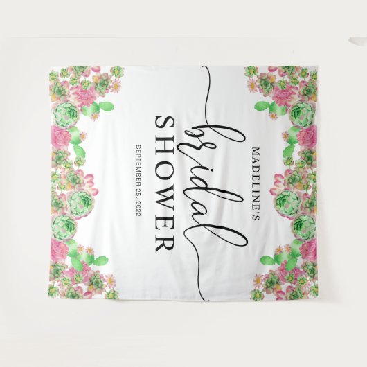 Pink Floral Cactus Cacti Sukkulentes Brautparty Wandteppich (Vorderseite (Horizontal))