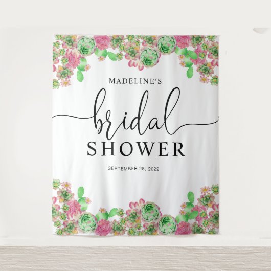 Pink Floral Cactus Cacti Sukkulentes Brautparty Wandteppich (Vorderseite)