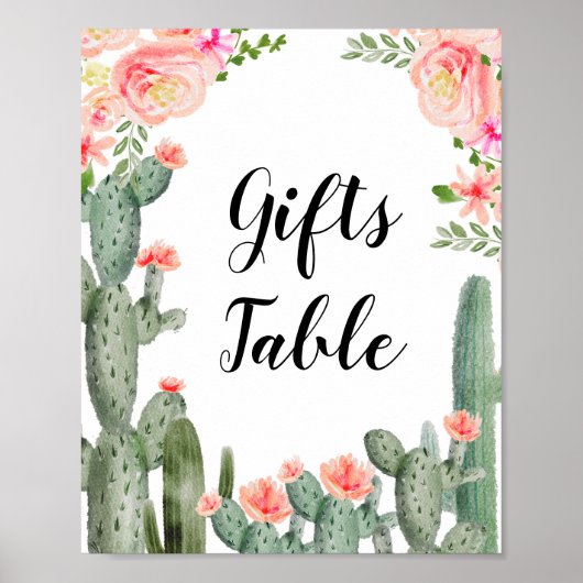 Pink Floral Cactus Gifts Table Sign Poster (Vorne)