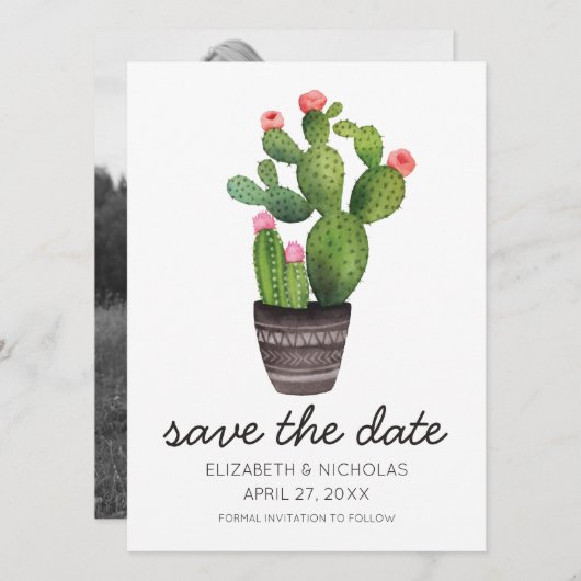 Pink Floral Cactus - Save the Date (Vorne/Hinten)