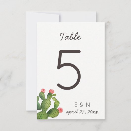 Pink Floral Cactus - Tischnummer (Vorderseite)