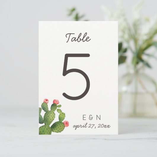 Pink Floral Cactus - Tischnummer (Stehend Vorderseite)