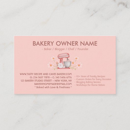 Pink Floral Cake Bäckerei Visitenkarte (Rückseite)