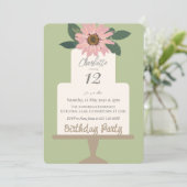 Pink Floral Cake Geburtstagsparty Einladung (Stehend Vorderseite)