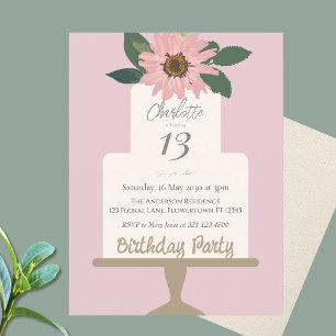 Pink Floral Cake Geburtstagsparty Postkarte