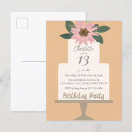 Pink Floral Cake Geburtstagsparty Postkarte