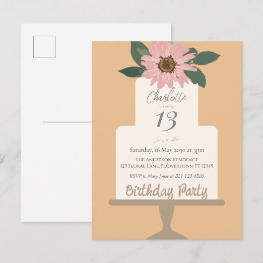 Pink Floral Cake Geburtstagsparty Postkarte (Vorne/Hinten)
